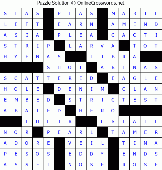 Solution for Crossword Puzzle #63399