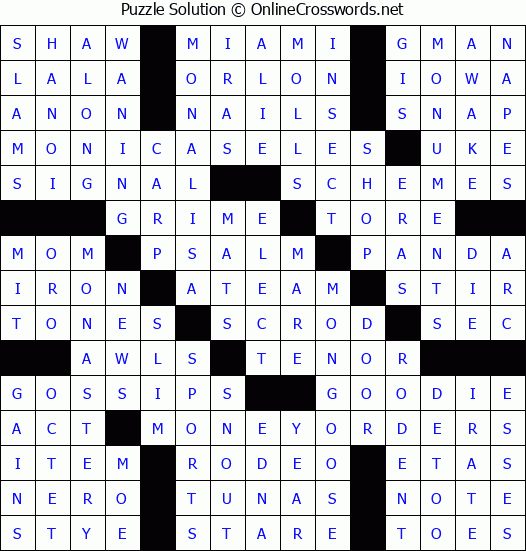 Solution for Crossword Puzzle #6399