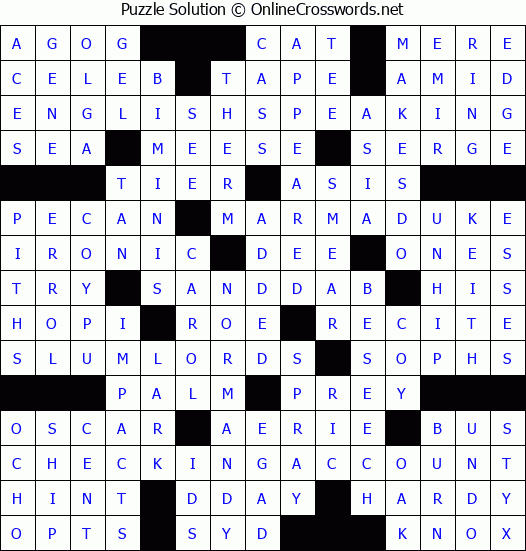 Solution for Crossword Puzzle #6576