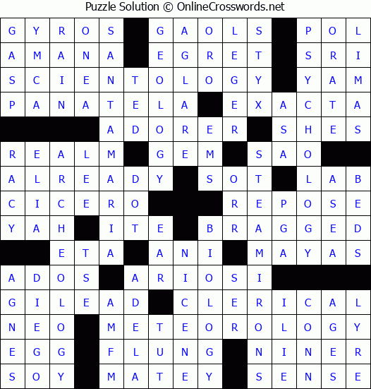 Solution for Crossword Puzzle #6593