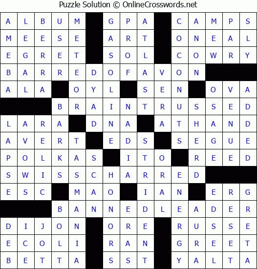 Solution for Crossword Puzzle #6607