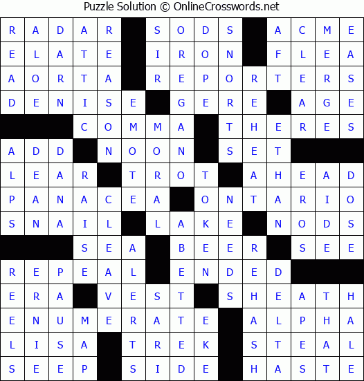 Solution for Crossword Puzzle #66582