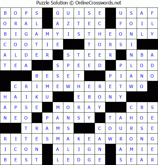Solution for Crossword Puzzle #6706
