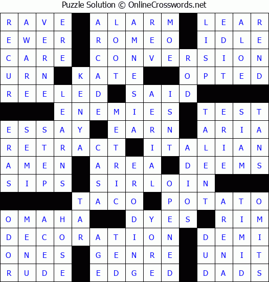 Solution for Crossword Puzzle #67412