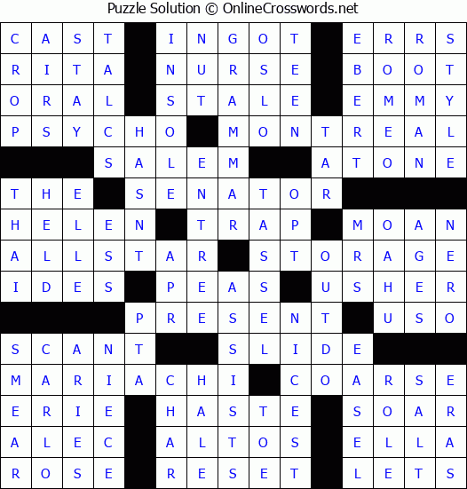 Solution for Crossword Puzzle #71770