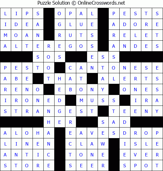 Solution for Crossword Puzzle #72001