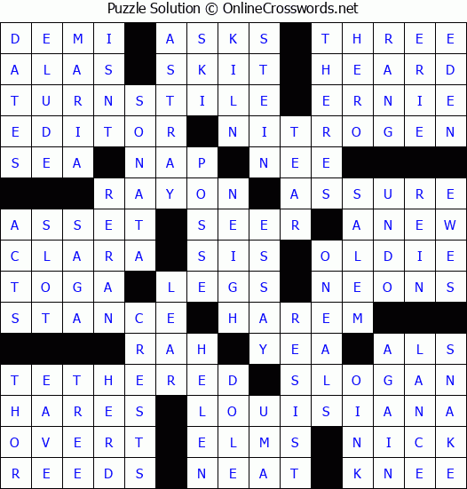 Solution for Crossword Puzzle #72111