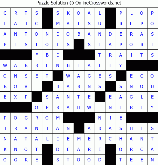 Solution for Crossword Puzzle #7335