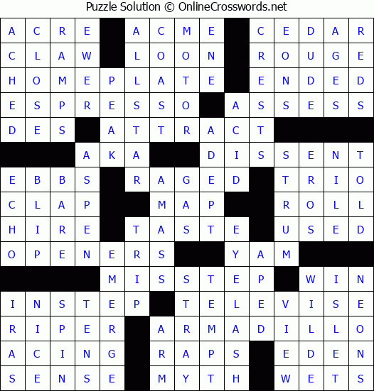 Solution for Crossword Puzzle #74562