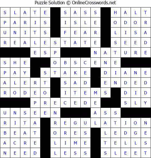 Solution for Crossword Puzzle #77623