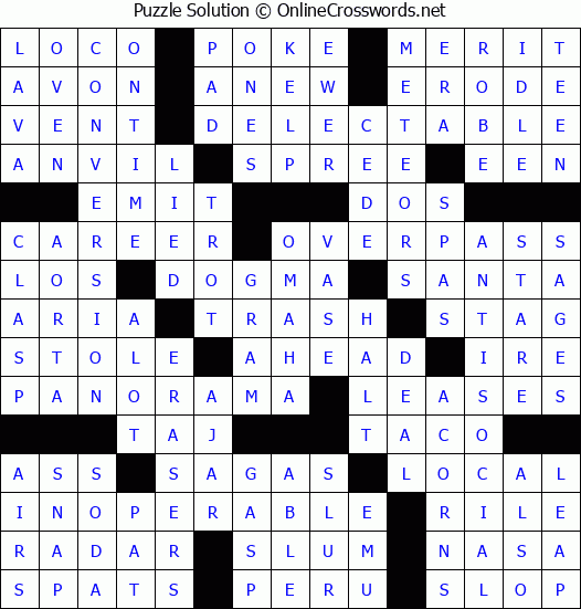 Solution for Crossword Puzzle #77642