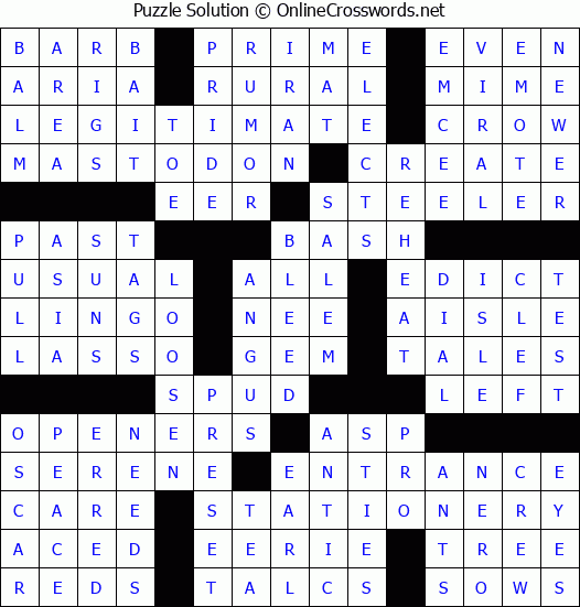 Solution for Crossword Puzzle #78612