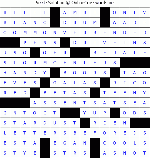 Solution for Crossword Puzzle #8289