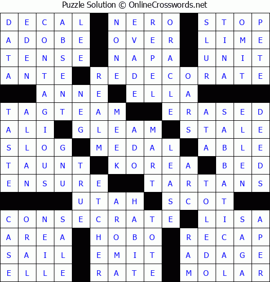 Solution for crossword puzzle 83111