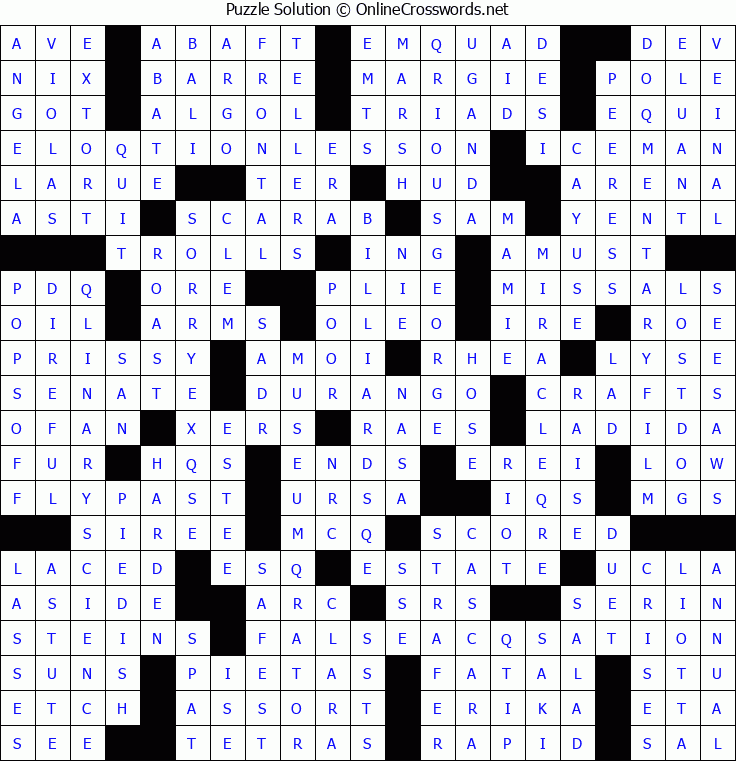 Solution for Crossword Puzzle #8334