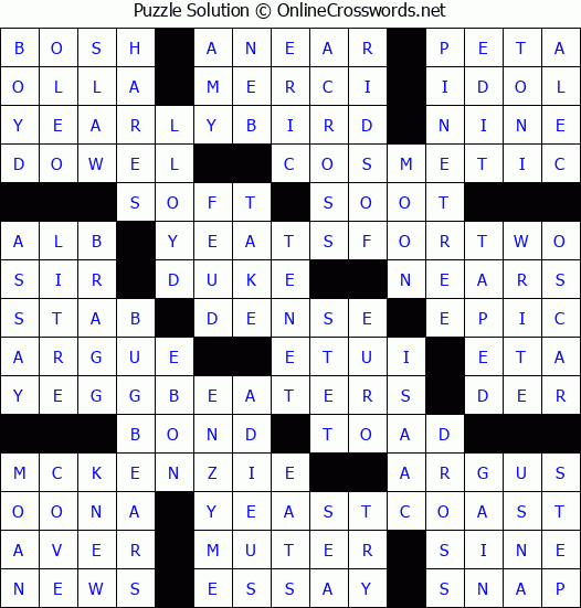 Solution for Crossword Puzzle #8401