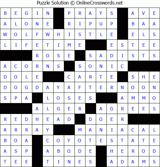 Solution for Crossword Puzzle #855