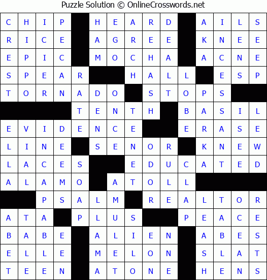 Solution for Crossword Puzzle #87285