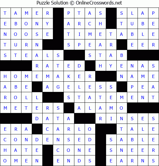 Solution for Crossword Puzzle #87654