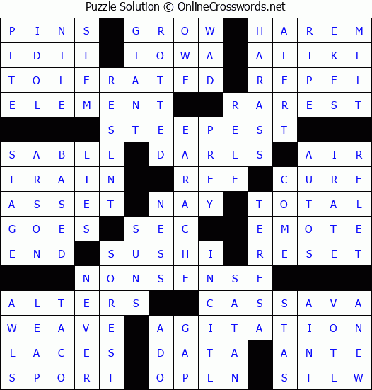 Solution for Crossword Puzzle #87885