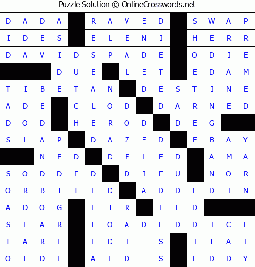 Solution for Crossword Puzzle #9182